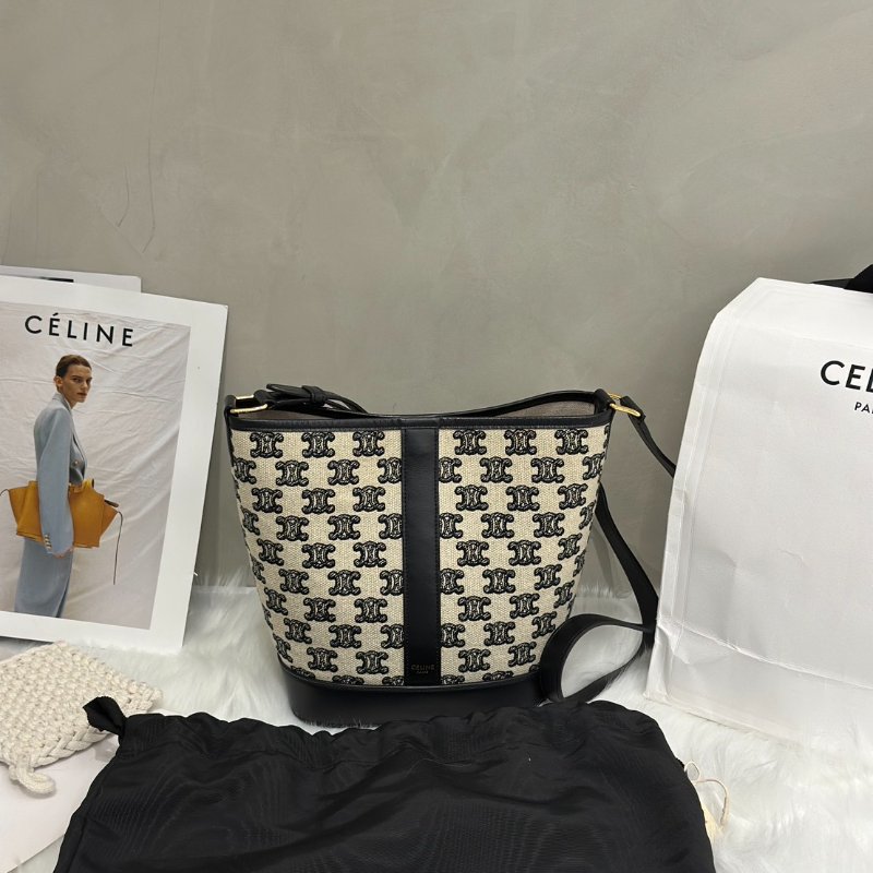 CELINE 刺繡凱旋帆布水桶包 - 小號黑-7