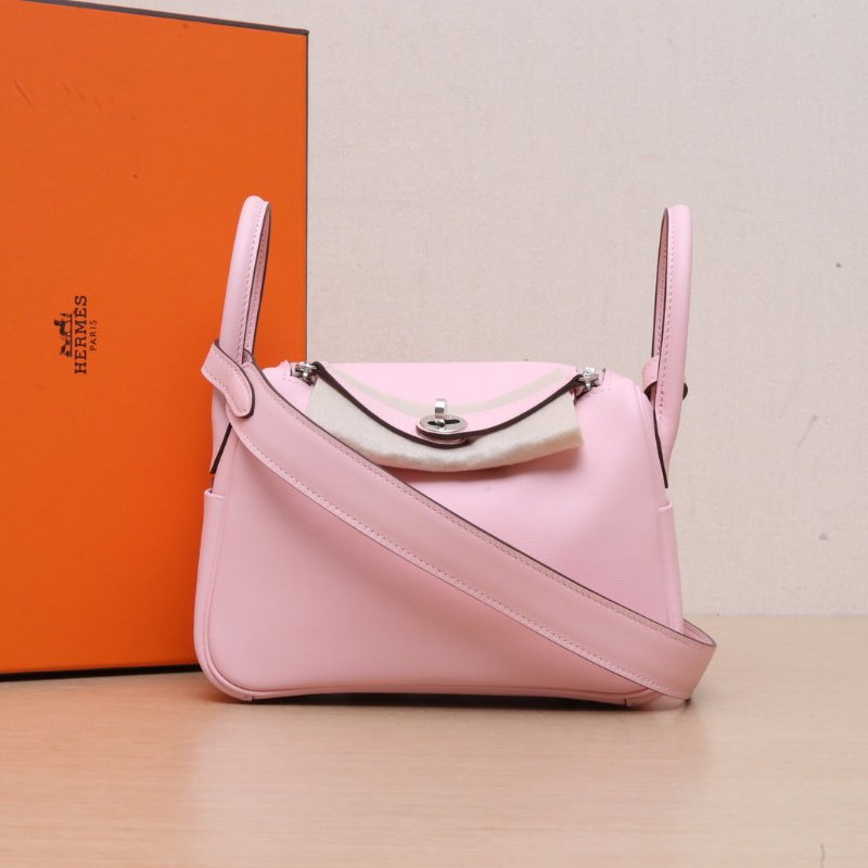 HERMES LindyMini3Q新櫻花粉Swift皮W刻銀扣肩背包-0