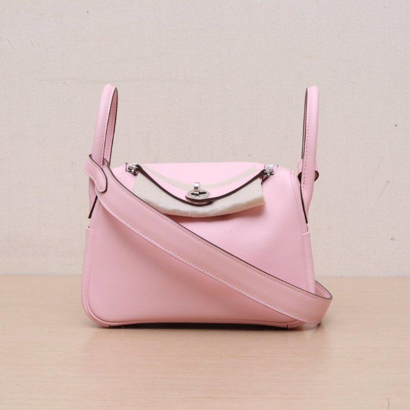 HERMES LindyMini3Q新櫻花粉Swift皮W刻銀扣肩背包-1