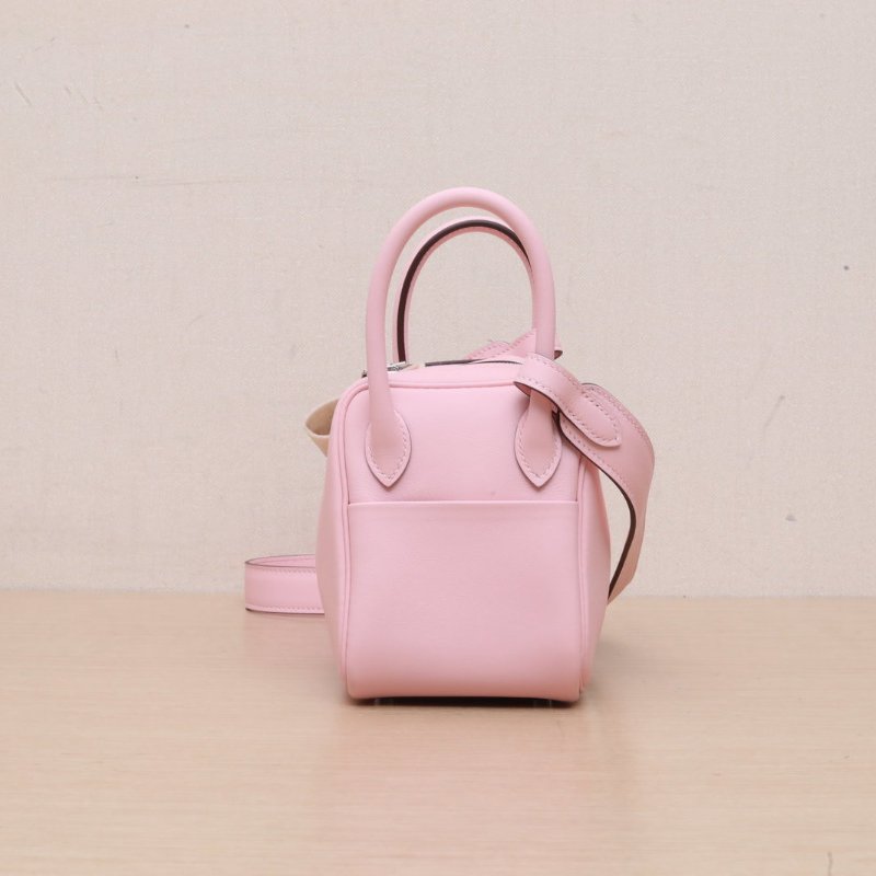 HERMES LindyMini3Q新櫻花粉Swift皮W刻銀扣肩背包-4