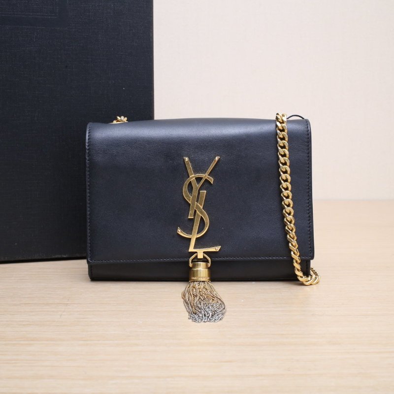 SAINT LAURENT KATEMini流蘇黑色牛皮金扣肩背包-0