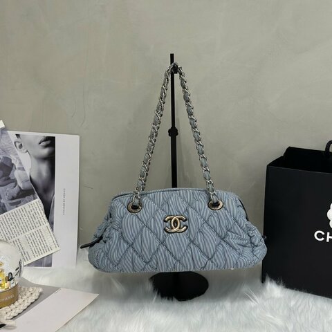 CHANEL 條紋織布泡泡雲朵包 - 藍銀13開