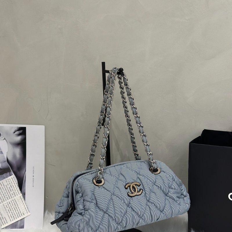 CHANEL 條紋織布泡泡雲朵包 - 藍銀13開-2