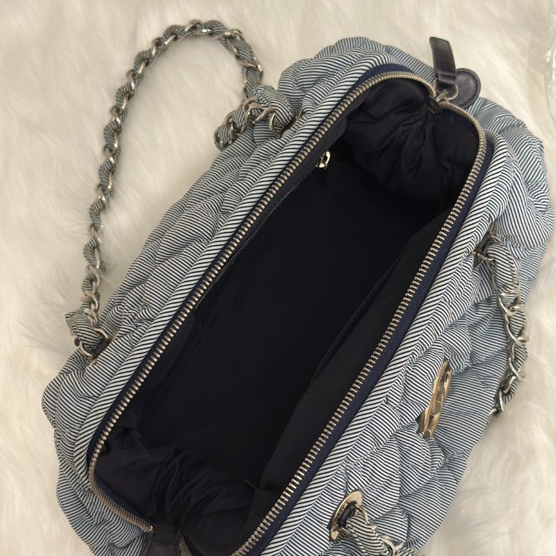 CHANEL 條紋織布泡泡雲朵包 - 藍銀13開-6