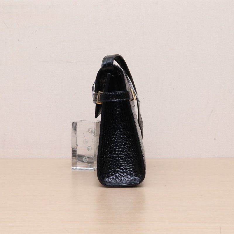 SAINT LAURENT MANHATTAN曼哈頓BOX中號29鱷魚壓紋黑色牛皮金扣肩背包-4