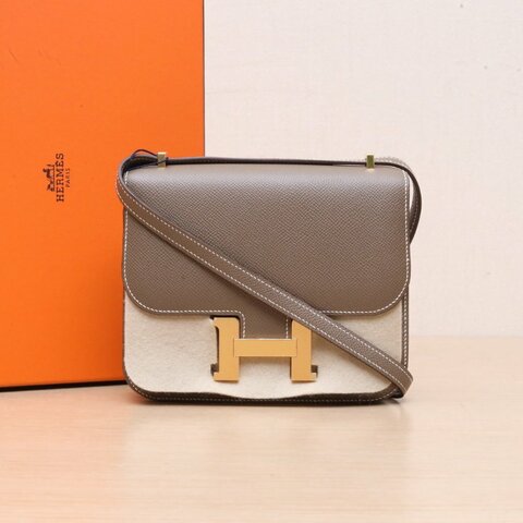 HERMES Constance康康19帶鏡子新版18大象灰Epsom皮B刻金扣肩背包