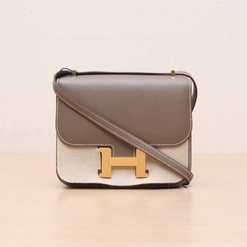 HERMES Constance康康19帶鏡子新版18大象灰Epsom皮B刻金扣肩背包-1