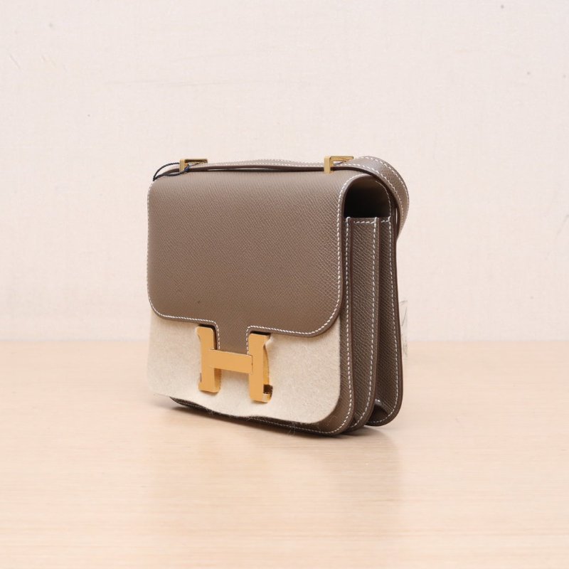 HERMES Constance康康19帶鏡子新版18大象灰Epsom皮B刻金扣肩背包-3