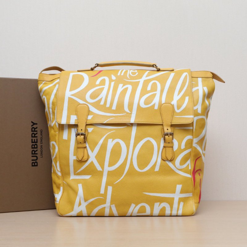 Burberry 黃色牛皮金扣秀款Prorsum手繪郵差包信使包大號肩背包-0