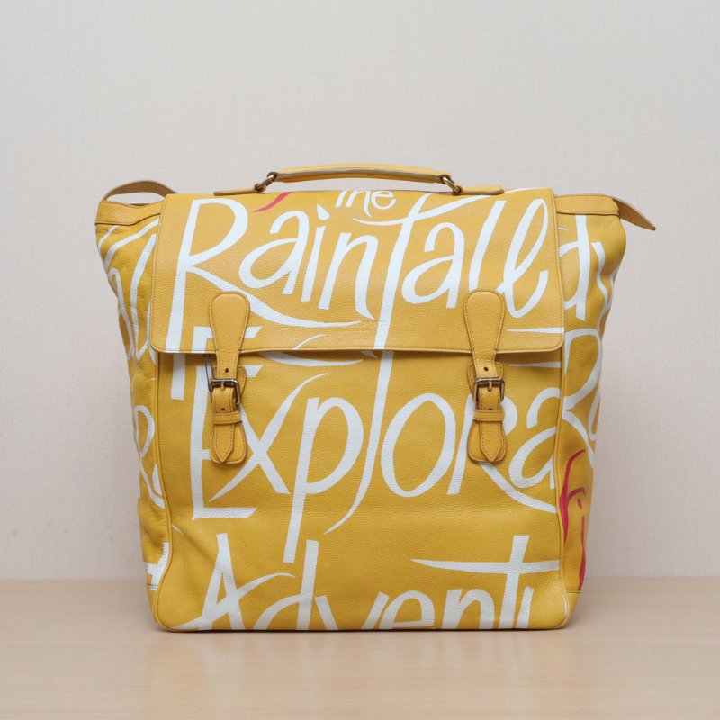 Burberry 黃色牛皮金扣秀款Prorsum手繪郵差包信使包大號肩背包-1