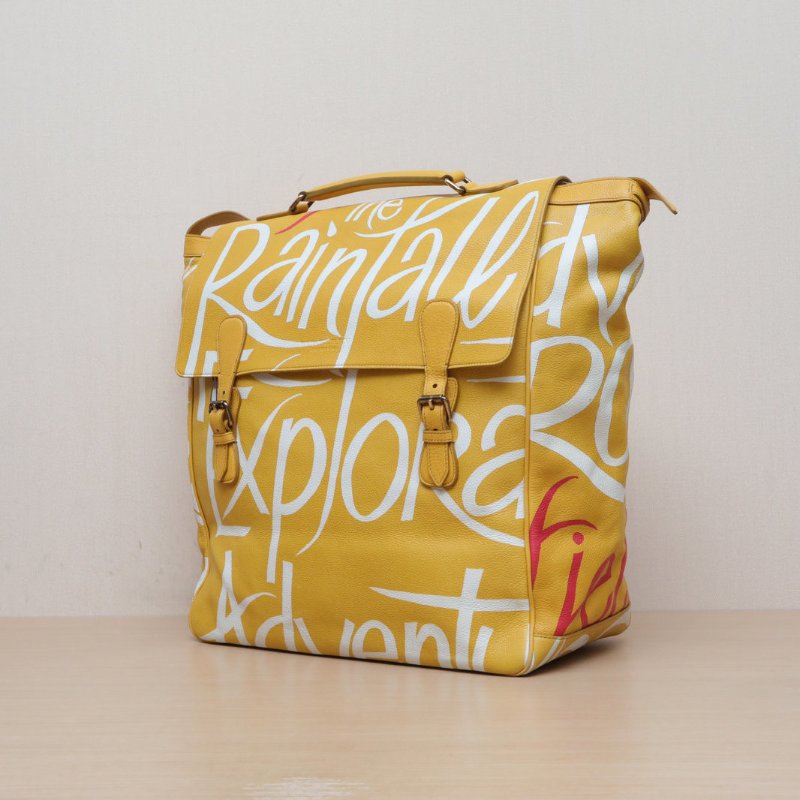 Burberry 黃色牛皮金扣秀款Prorsum手繪郵差包信使包大號肩背包-4