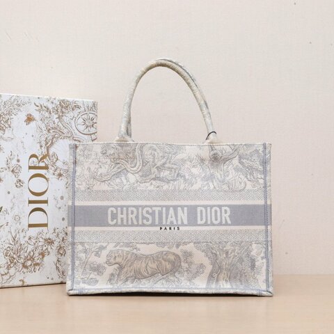 DIOR BookTote中號36灰色帆布2020肩背包