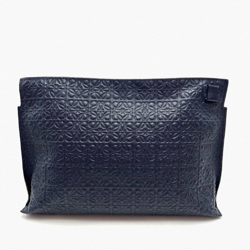 LOEWE 午夜藍浮雕滿logo手拿包30*20*4.5 98新配件塵袋-3