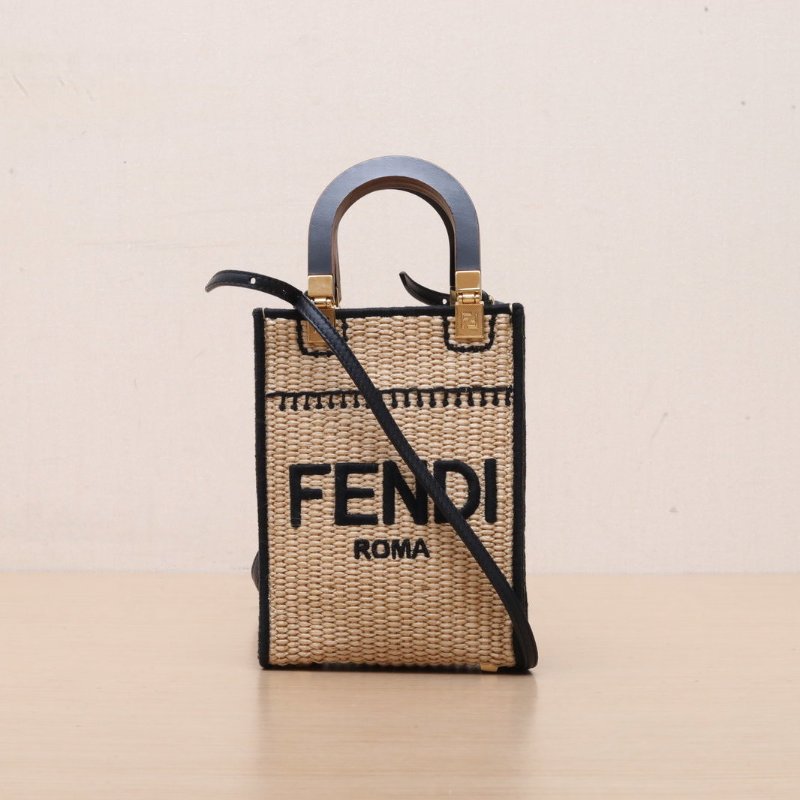 FENDI Sunshine陽光購物手提袋Mini迷你編織拼色草編肩背包-1