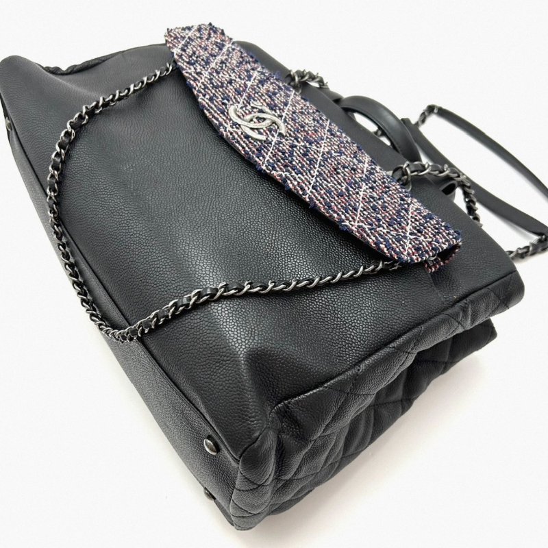 CHANEL 黑銀二合一荔枝皮編織托特包34*22*14 98新配件塵袋-2