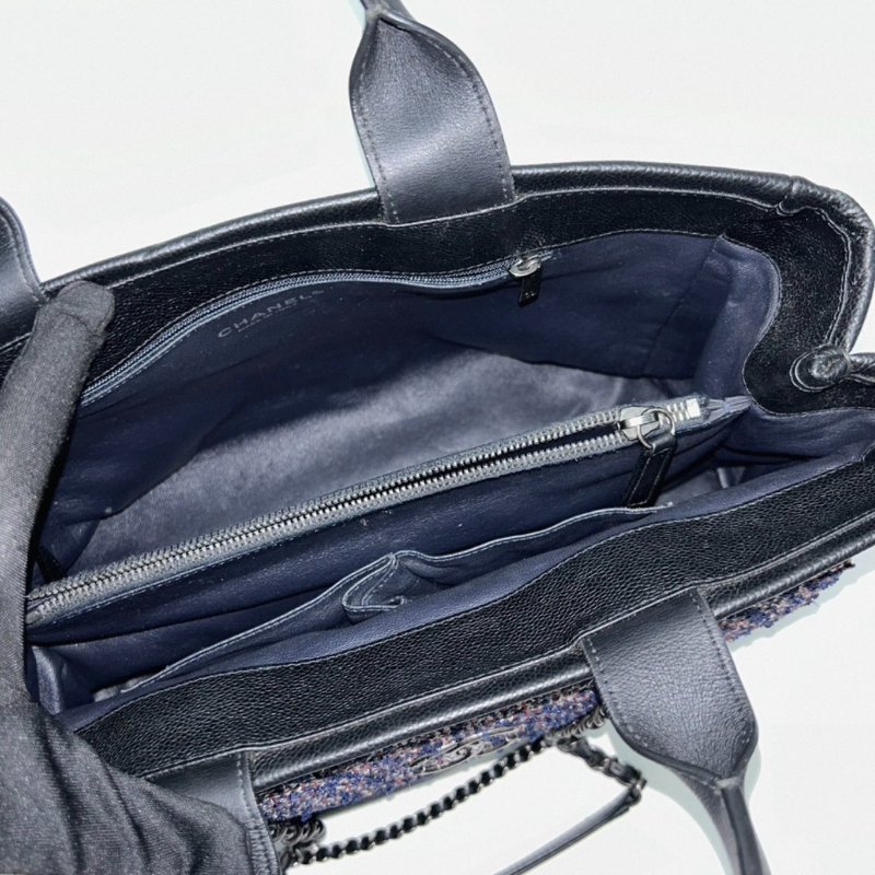 CHANEL 黑銀二合一荔枝皮編織托特包34*22*14 98新配件塵袋-3