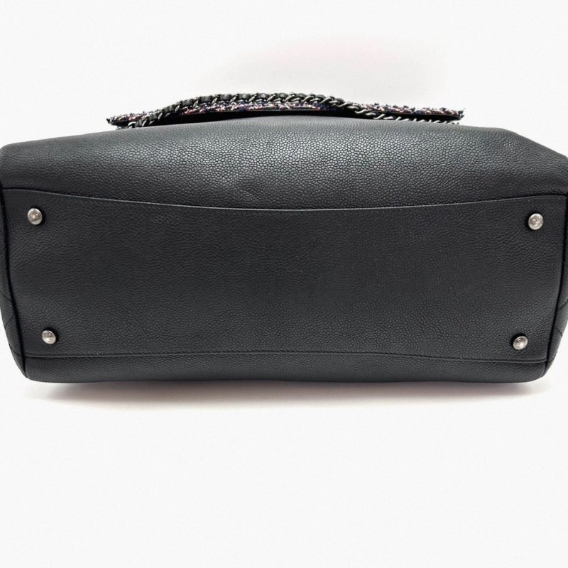 CHANEL 黑銀二合一荔枝皮編織托特包34*22*14 98新配件塵袋-4