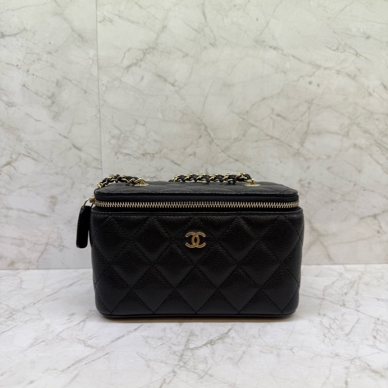 CHANEL黑淡金長盒子鍊條包/32-0