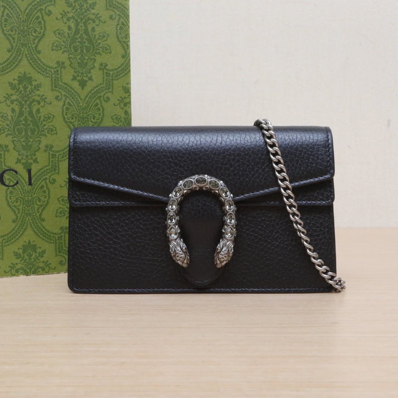 GUCCI Dionysus酒神超Mini16.5黑色牛皮銀扣鑽扣肩背包-0