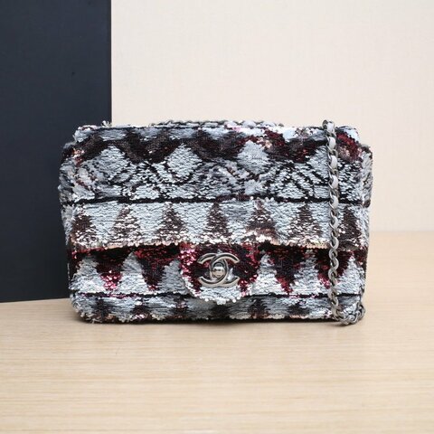 CHANEL CF口蓋包大Mini20拼色珠片28開銀扣聖誕限定肩背包