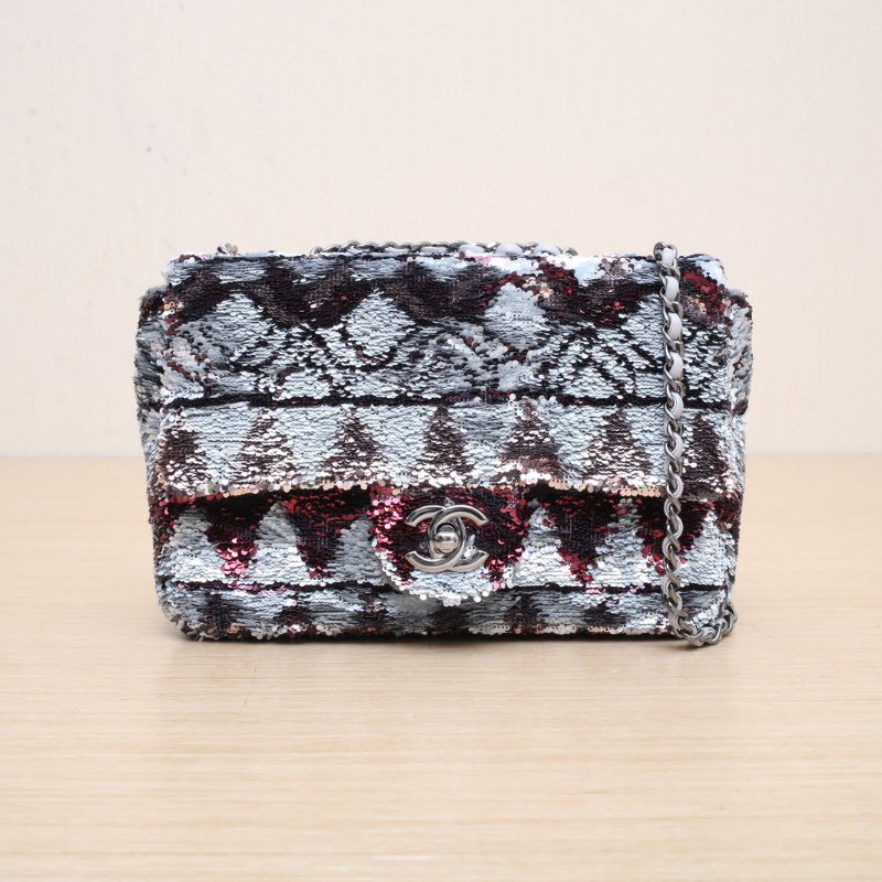 CHANEL CF口蓋包大Mini20拼色珠片28開銀扣聖誕限定肩背包-1