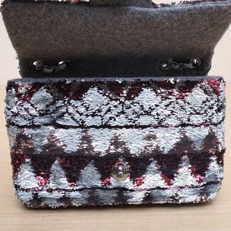 CHANEL CF口蓋包大Mini20拼色珠片28開銀扣聖誕限定肩背包-2