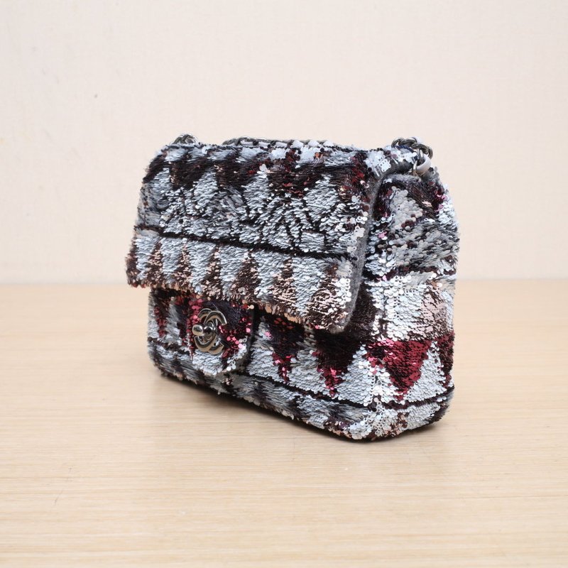 CHANEL CF口蓋包大Mini20拼色珠片28開銀扣聖誕限定肩背包-4