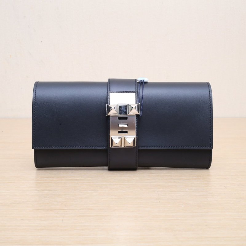 HERMES 89黑色Box皮框O銀扣CDC手拿包肩背包-1