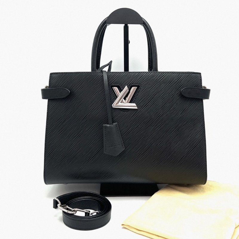 LV 黑色銀扣水波紋手提肩背包 31*21*12 98新配件塵袋-0