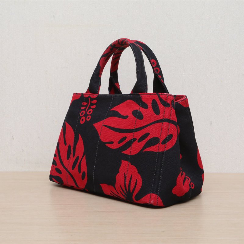 PRADA 沙灘包復古印花小號28帶肩帶拼色帆布肩背包-4