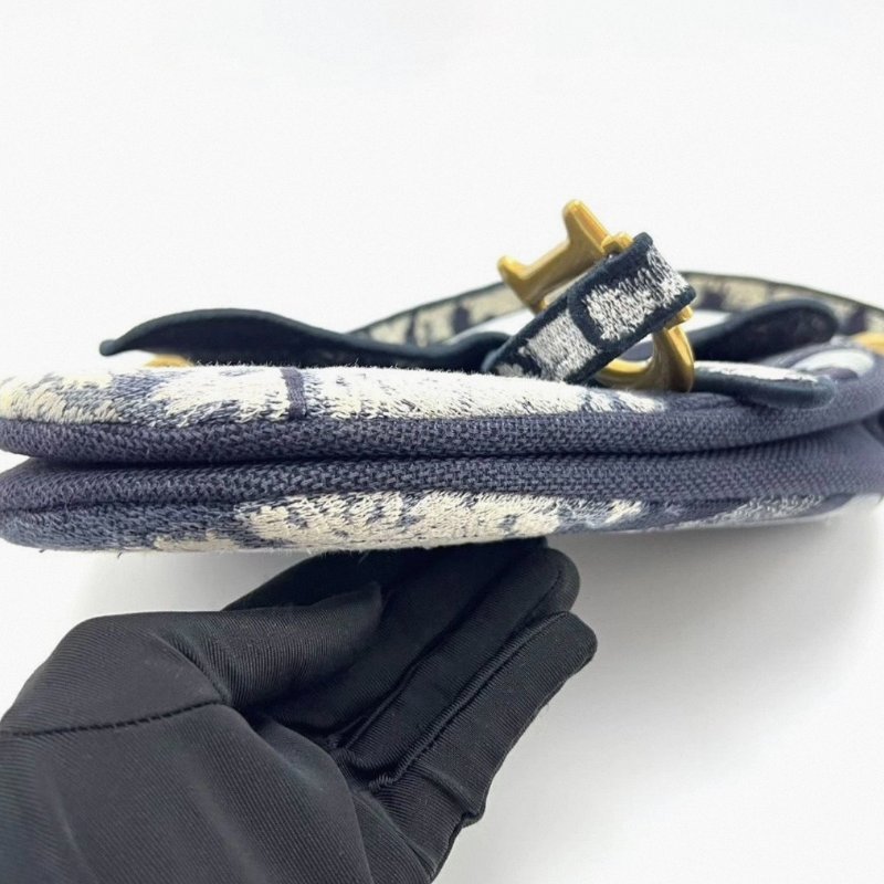 DIOR 藍色刺繡馬鞍中號肩背腋下包 25*20*6 98新配件塵袋-3
