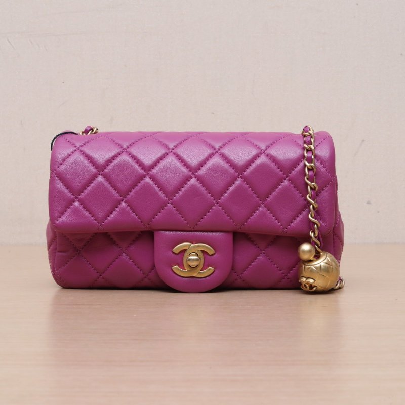CHANEL CF口蓋包大Mini20紫色羊皮30開金扣金球調節扣肩帶肩背包-1