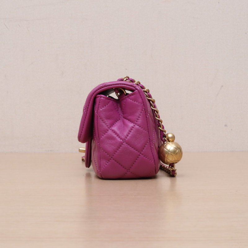 CHANEL CF口蓋包大Mini20紫色羊皮30開金扣金球調節扣肩帶肩背包-4