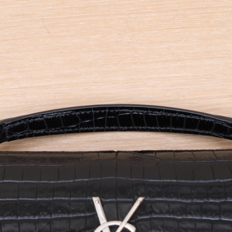 SAINT LAURENT SUNSET日落包配手柄小號19鱷魚壓紋黑色牛皮銀扣肩背包-2