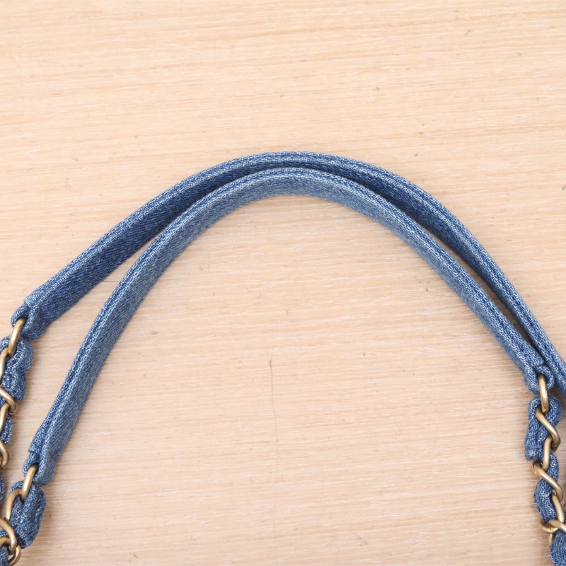 CHANEL 牛仔藍牛仔羊羔毛28開金扣羊羔絨沙灘包藍/肩背包-2