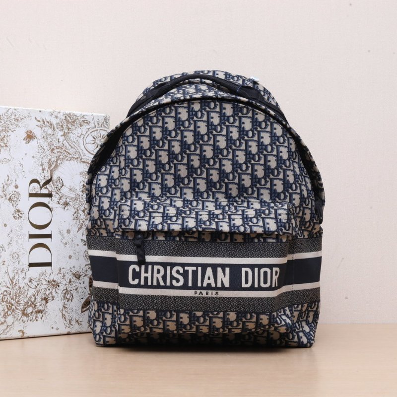 DIOR Diortravel雙肩包大號35藍色帆布黑扣2024Oblique印花字母刺繡肩背包-0