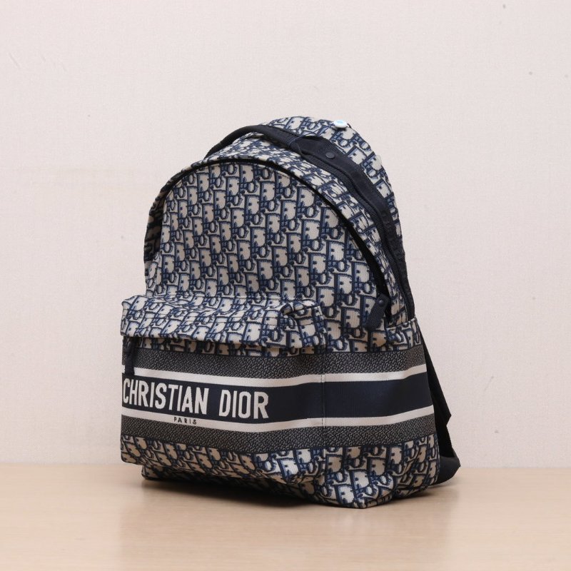 DIOR Diortravel雙肩包大號35藍色帆布黑扣2024Oblique印花字母刺繡肩背包-3