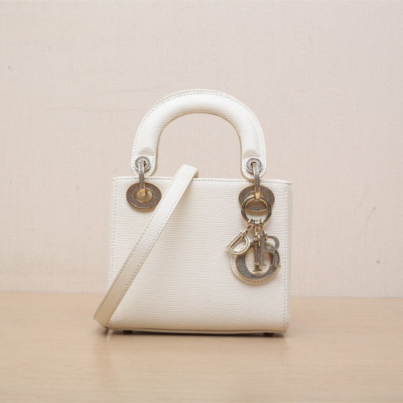 DIOR Lady戴妃包三格白色蜥蜴皮鑽扣2022肩背包-1