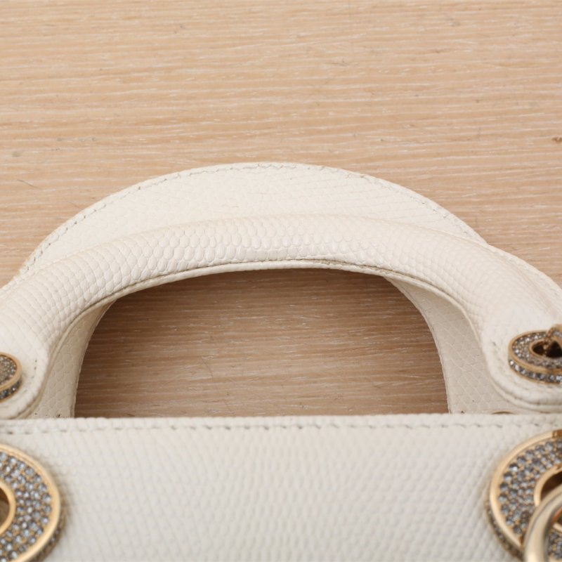 DIOR Lady戴妃包三格白色蜥蜴皮鑽扣2022肩背包-2