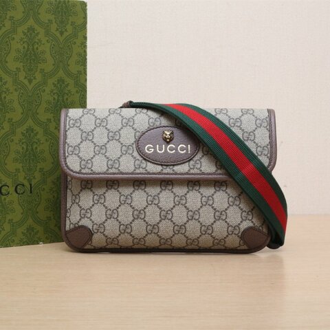 GUCCI NeoVintage虎頭腰包24烏木色PVC金扣肩背包