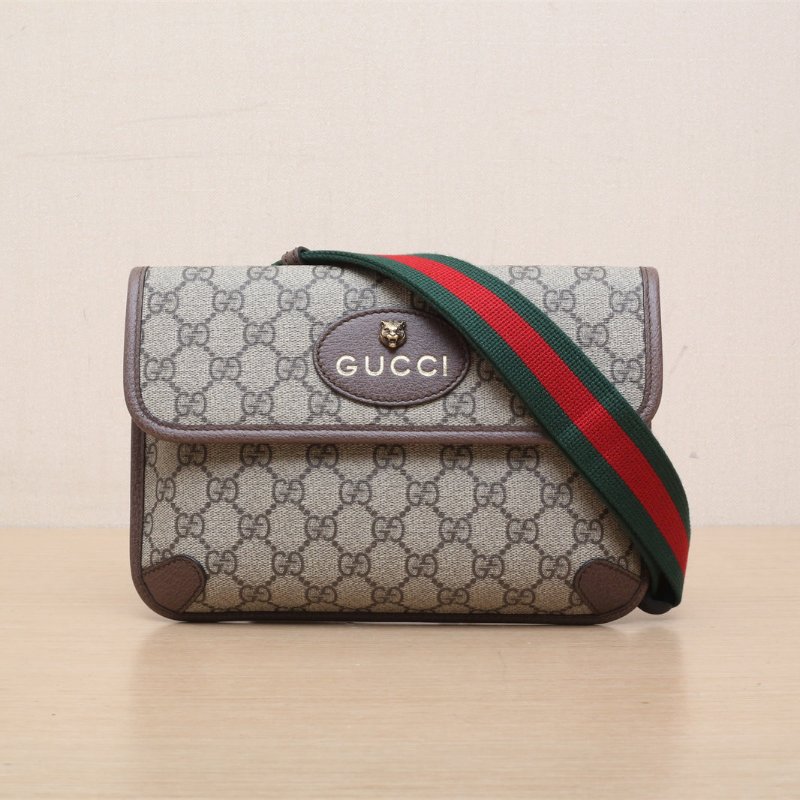 GUCCI NeoVintage虎頭腰包24烏木色PVC金扣肩背包-1