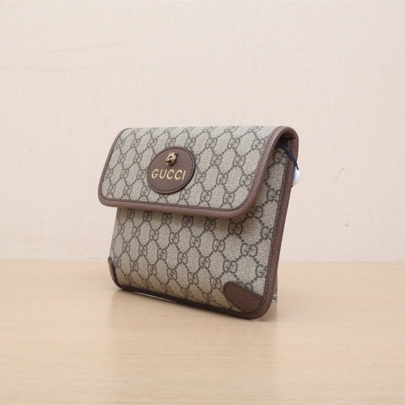 GUCCI NeoVintage虎頭腰包24烏木色PVC金扣肩背包-3