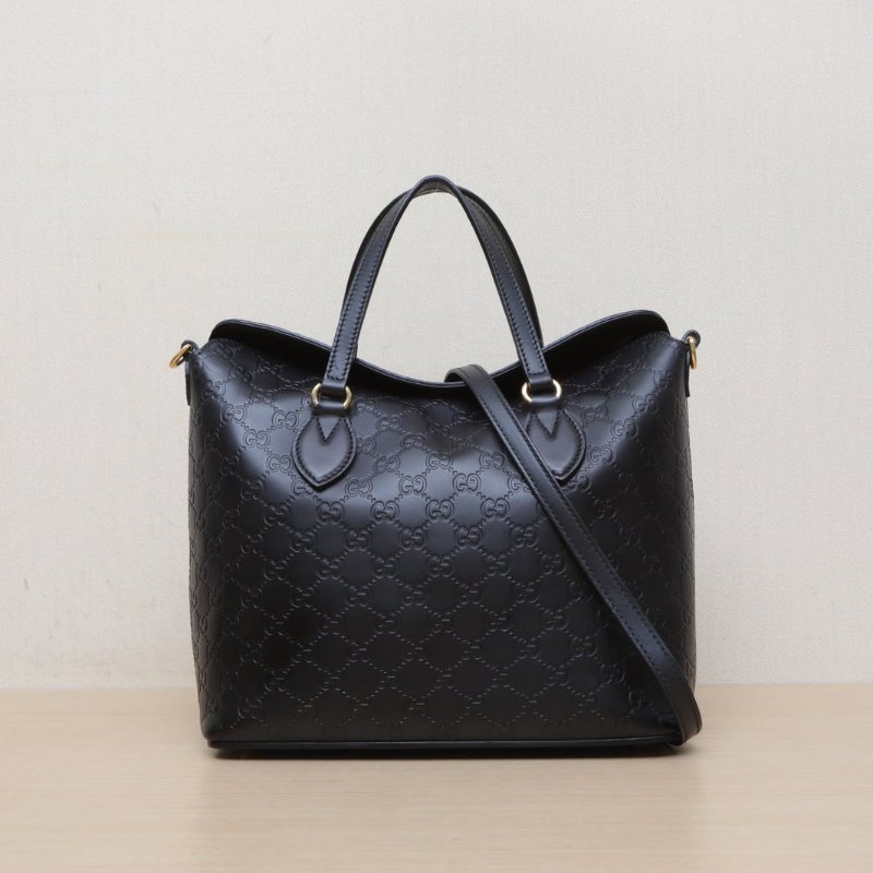 GUCCI 黑色牛皮金扣GG壓紋斜挎包肩背包-1