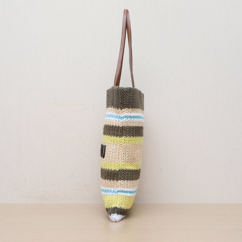 MIU MIU 拼色棉草編金扣25SSBorsaRaffia彩色條紋編織單肩包/肩背包-4