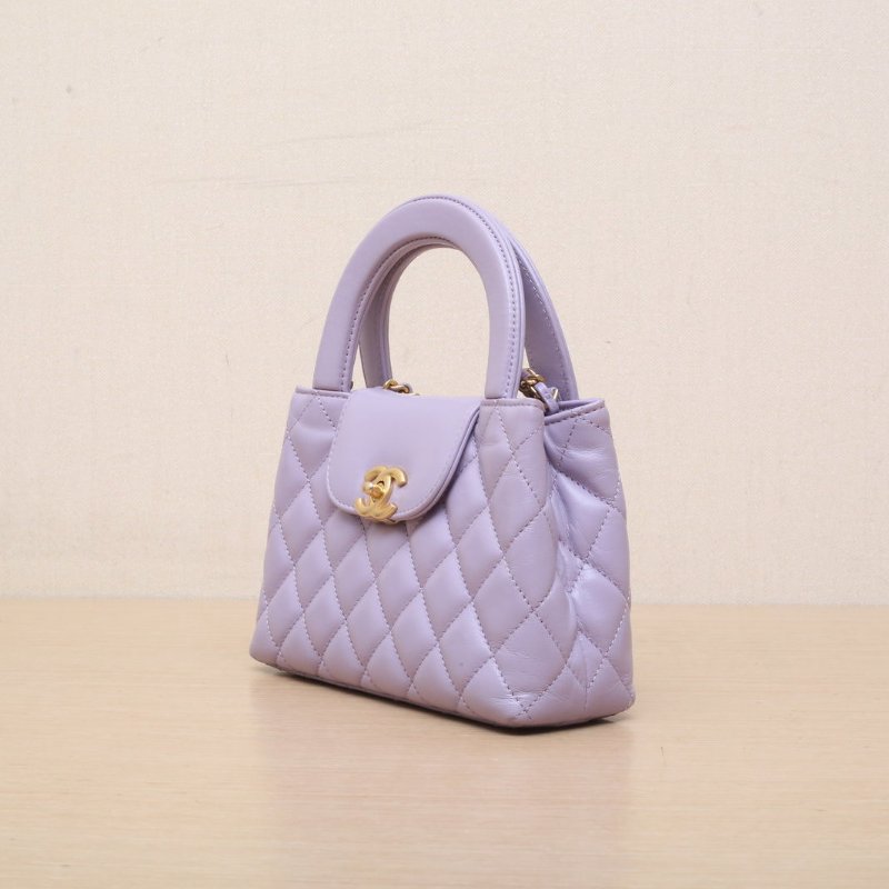 CHANEL 紫色牛皮晶片開金扣24PKelly鏈條手柄手提包19肩背包-4