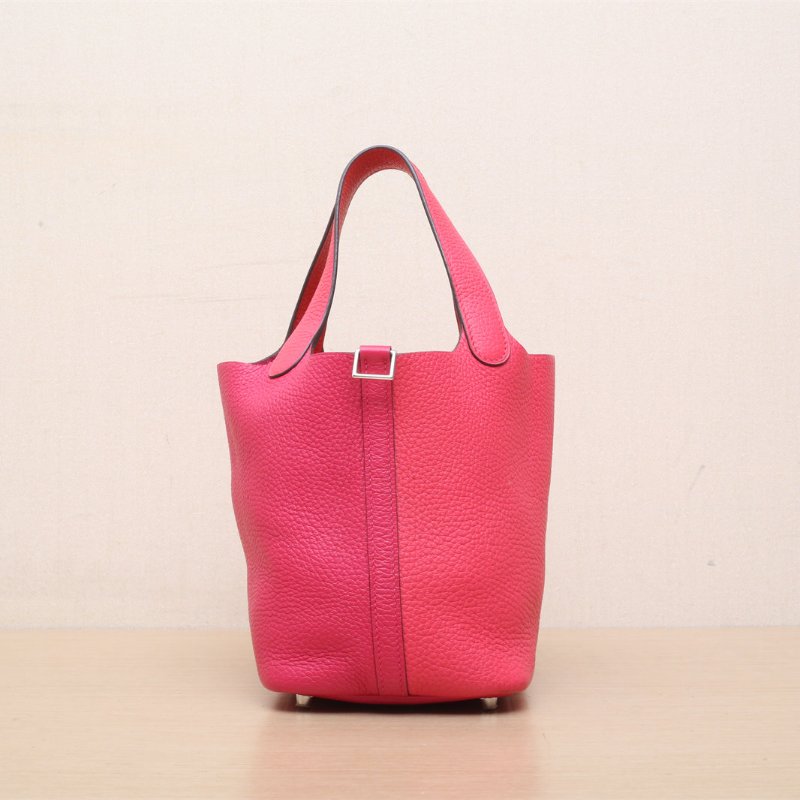 HERMES Picotin18菜籃子I6極致粉拼S3心紅色拼0D墨西哥玫瑰粉TC皮Y刻銀扣肩背包-1