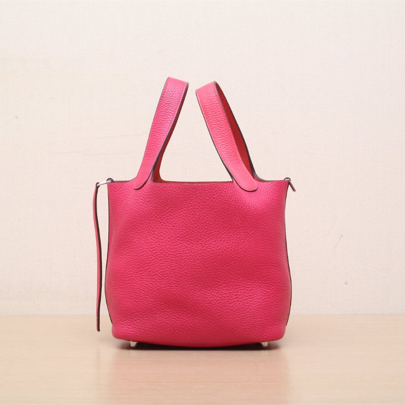 HERMES Picotin18菜籃子I6極致粉拼S3心紅色拼0D墨西哥玫瑰粉TC皮Y刻銀扣肩背包-4