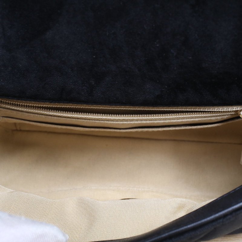 CHANEL 黑色天鵝絨30開金扣鑽球調節扣肩帶20ACF口蓋包大Mini20肩背包-4