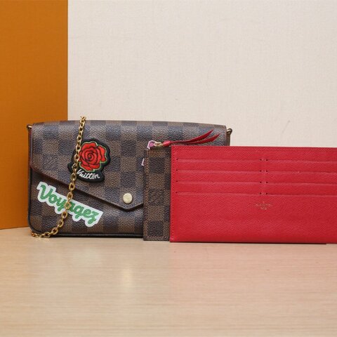 LOUIS VUITTON POCHETTEFELICIE三合一鏈條包棕色棋盤格PVC2018肩背包