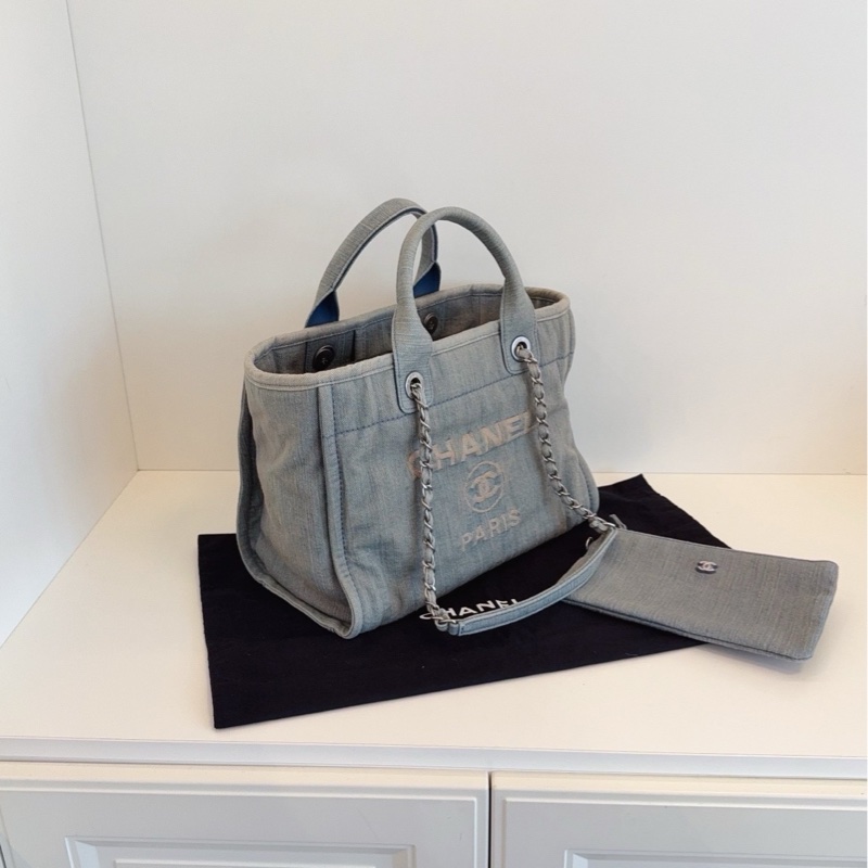 【99新🆕】Chanel  23s新款芯片 做舊丹寧牛仔沙灘包 小號手提包 單肩包-2